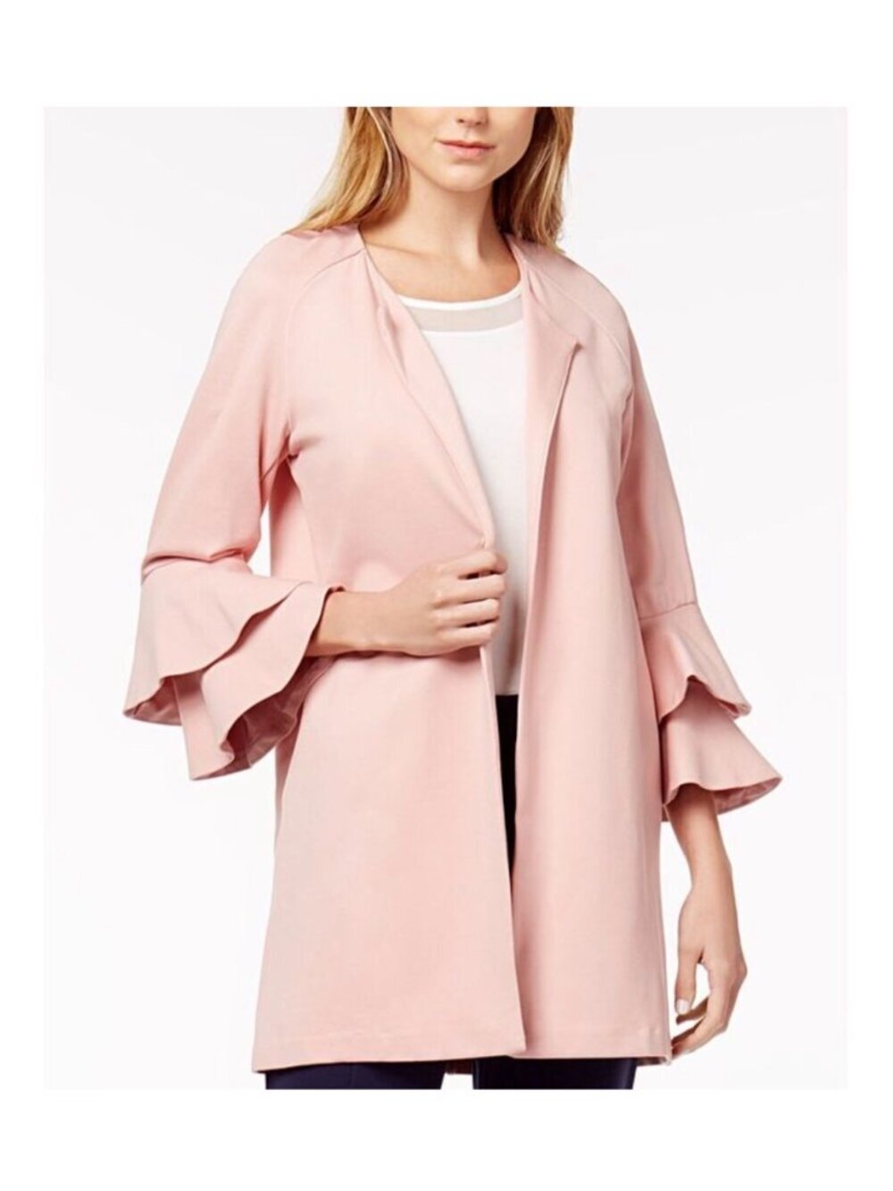 Kensie Pink Bell Sleeve Ponte Open Style Jacket, Size Large